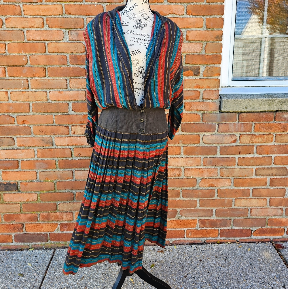 VTG Moonglow Earth Tone Rayon Prairie Dress – M Fit – Made in India